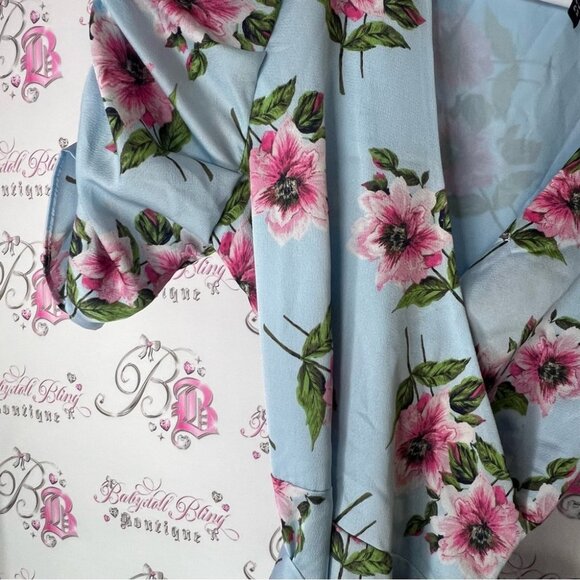 Design lab dress baby blue flowers Floral Wrap Dress with Puff Sleeves - Picture 3 of 5